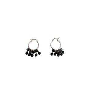 Silver Hoop Earrings Black Bead Dangle Drop‎ Bohemian Jewelry